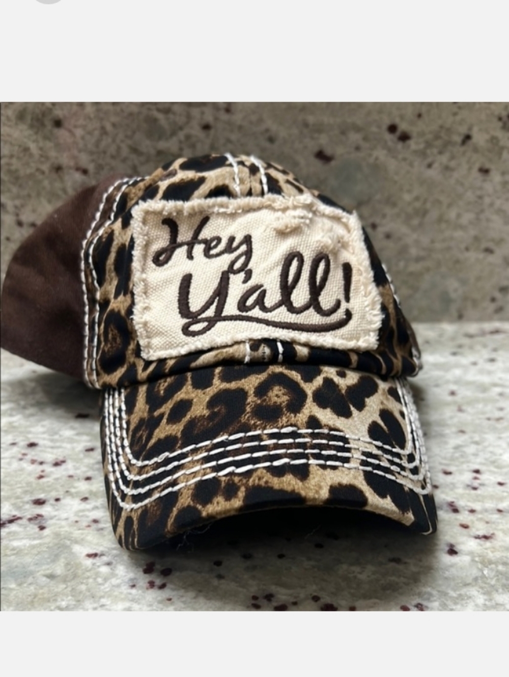 KBETHOS Vintage "HEY Y'ALL" Tan Label Cotton Cap Animal Print
